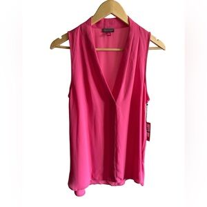 Vince Camuto Women’s Pink Sheer V-neck Flowy Blouse Tank Top Barbiecore NWT, L